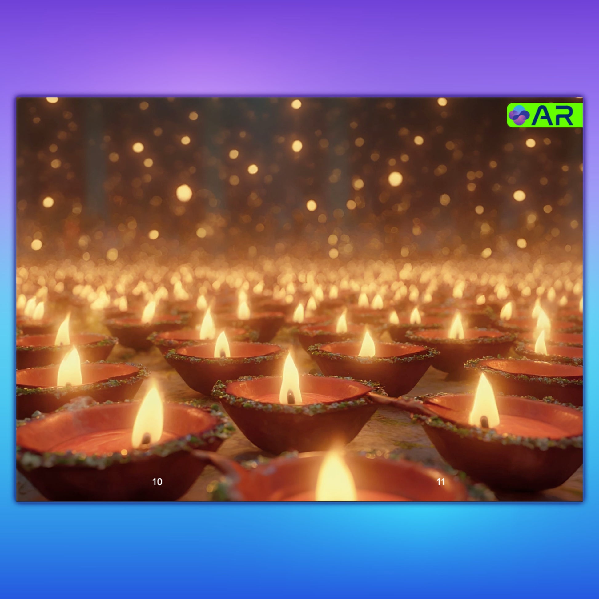 Sparkling Diwali AR book animated page featuring traditional oil lamps and festive Diwali lights