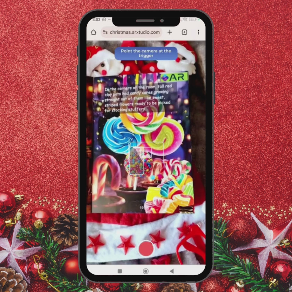 festive, high-energy AR video demonstrating the perfect personalized Christmas gift for kids. The video opens with a montage of AR animations, then highlights how the child's name and photo are blended into the magical story. Custom Book with Child name and Photo. Augmented Reality (AR) Book Video.