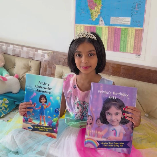 Personalised birthday gift AR storybook for kids — child's name 
and face in the story, augmented reality magic by ARXprints
